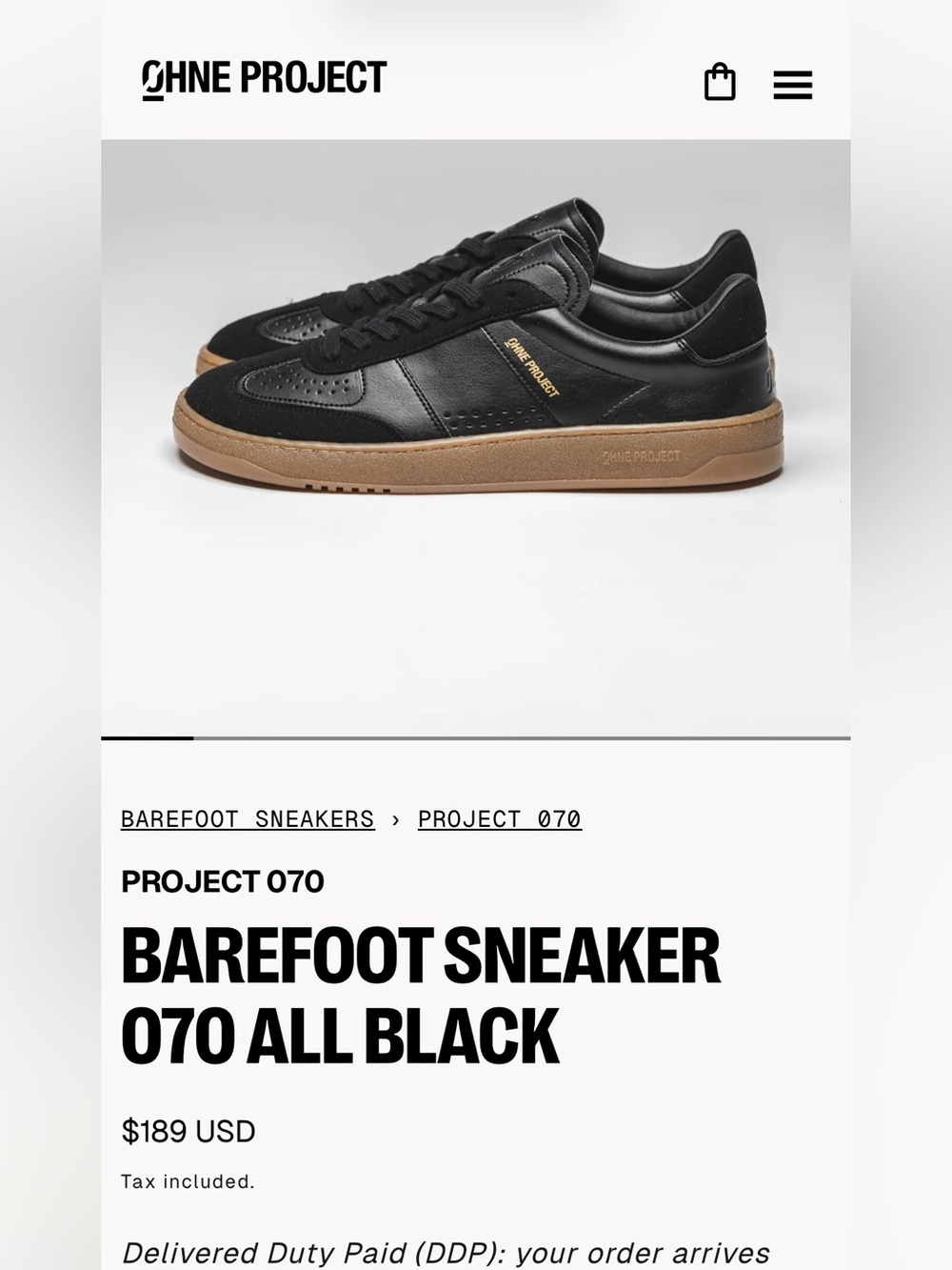 Ohne Project - Barefoot Sneaker 070 - All Black - Size EU 40/US 8.5-9